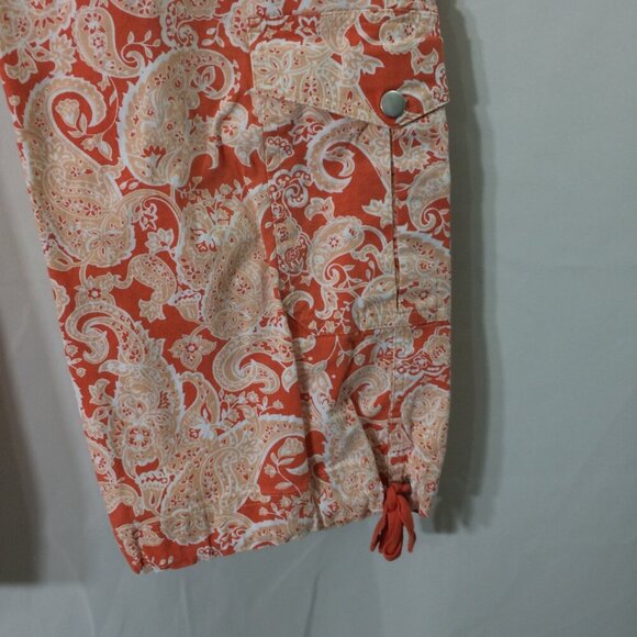Coldwater Creek Cargo Cropped Capri Pants Orange Paisley Cotton Stretch Size 14 - Picture 4 of 4
